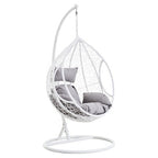 White Rattan Effect Hanging Chair with Grey Cushions | Goa