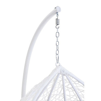 White Rattan Effect Hanging Chair with Grey Cushions | Goa