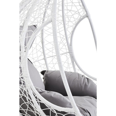 White Rattan Effect Hanging Chair with Grey Cushions | Goa