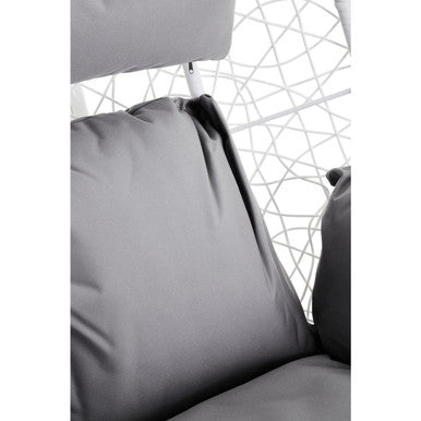 White Rattan Effect Hanging Chair with Grey Cushions | Goa