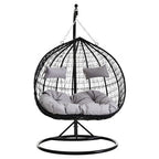 Black Rattan Effect Double Hanging Chair with Grey Cushions | Goa