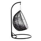 Black Rattan Effect Double Hanging Chair with Grey Cushions | Goa