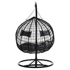 Black Rattan Effect Double Hanging Chair with Grey Cushions | Goa