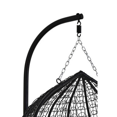 Black Rattan Effect Double Hanging Chair with Grey Cushions | Goa