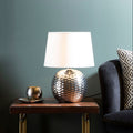 Dimple Effect Table Lamp in Chrome with Fabric Shade | Amiya