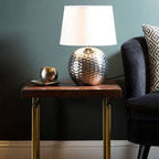 Dimple Effect Table Lamp in Chrome with Fabric Shade | Amiya
