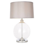 Small Clear Glass Table Lamp with Silver Silk Shade | Edna