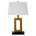White Fabric Shade with Gold Finish Frame Table Lamp | Leora