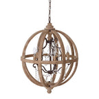 5 Arm Metal and Oak Wood Orb Chandelier | Pia