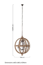 5 Arm Metal and Oak Wood Orb Chandelier | Pia