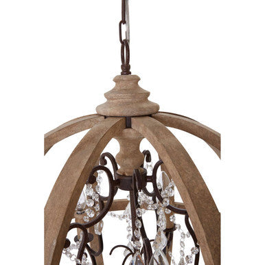 5 Arm Metal and Oak Wood Orb Chandelier | Pia