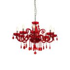Morano 8 Bulb Red Crystal Glass Chandelier