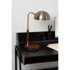 Antique Brass Finish Task Lamp with Wood Base | Sydnee