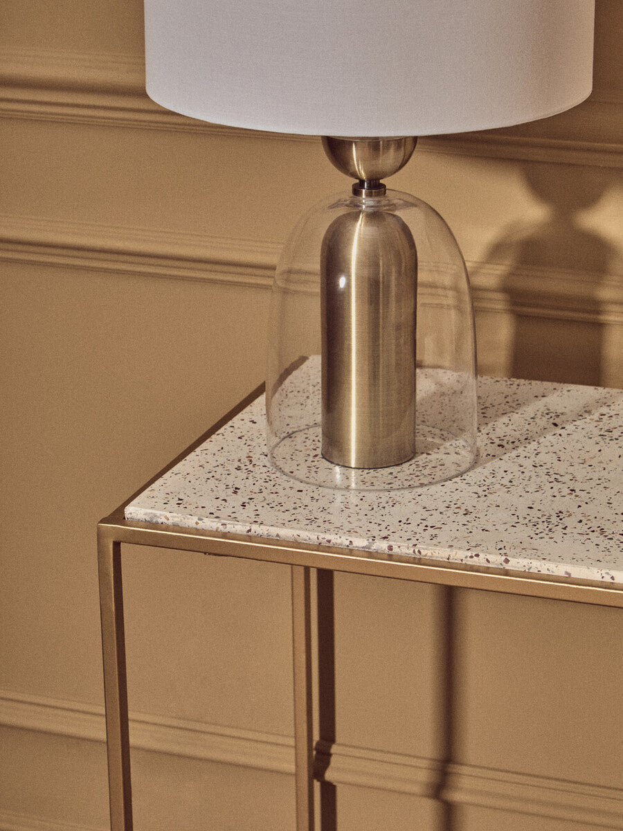 Clear Glass and Antique Brass Finish Metal Table Lamp | Sellis