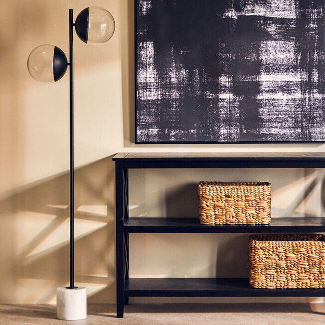 Revive Two Light Black Floor Lamp With Marble Base