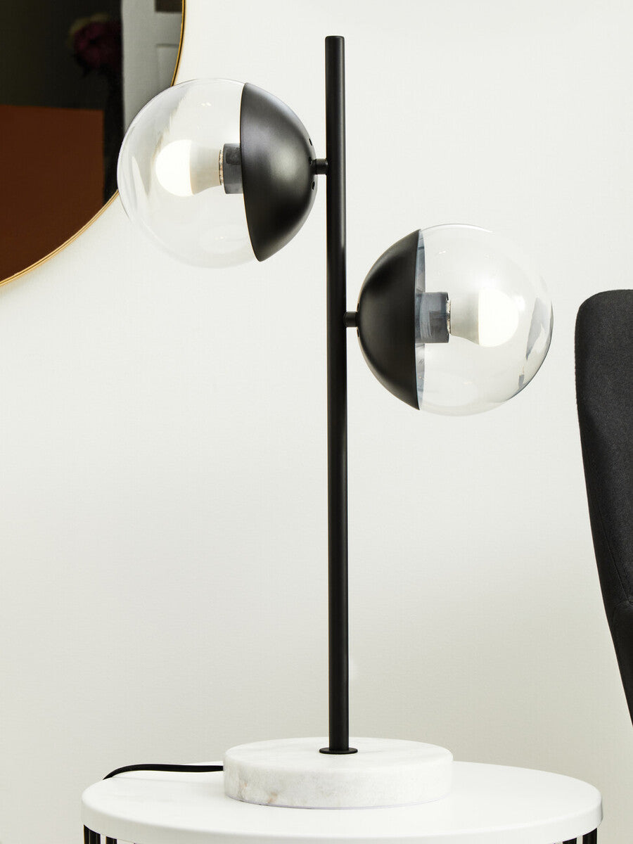 Two Light Black Metal and Marble Table Lamp | Revive