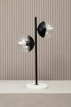 Two Light Black Metal and Marble Table Lamp | Revive
