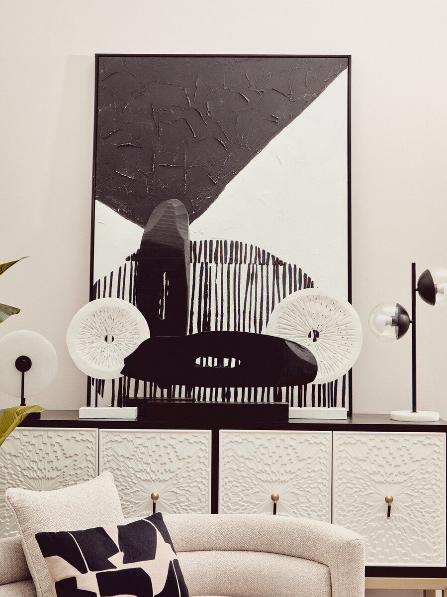 Two Light Black Metal and Marble Table Lamp | Revive