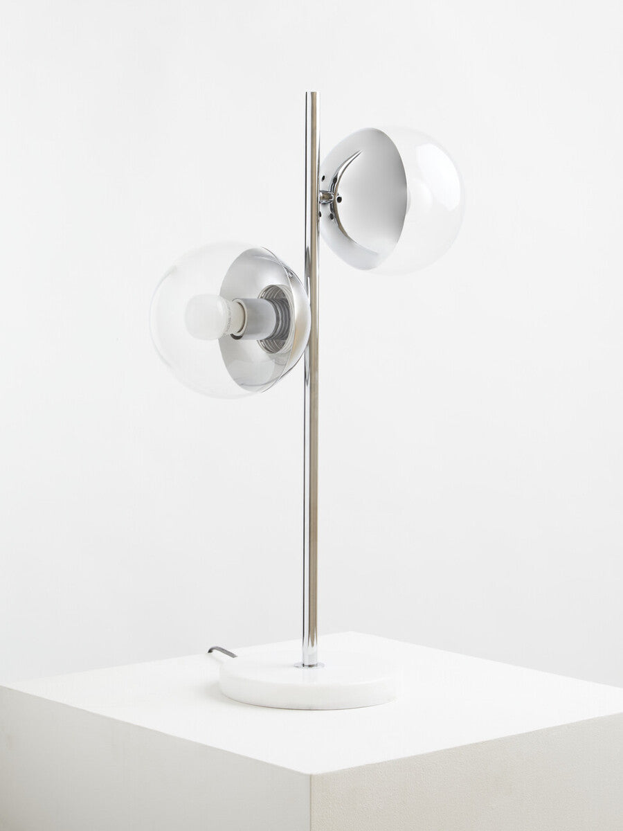 Two Light Chrome and White Marble Table Lamp | Revive