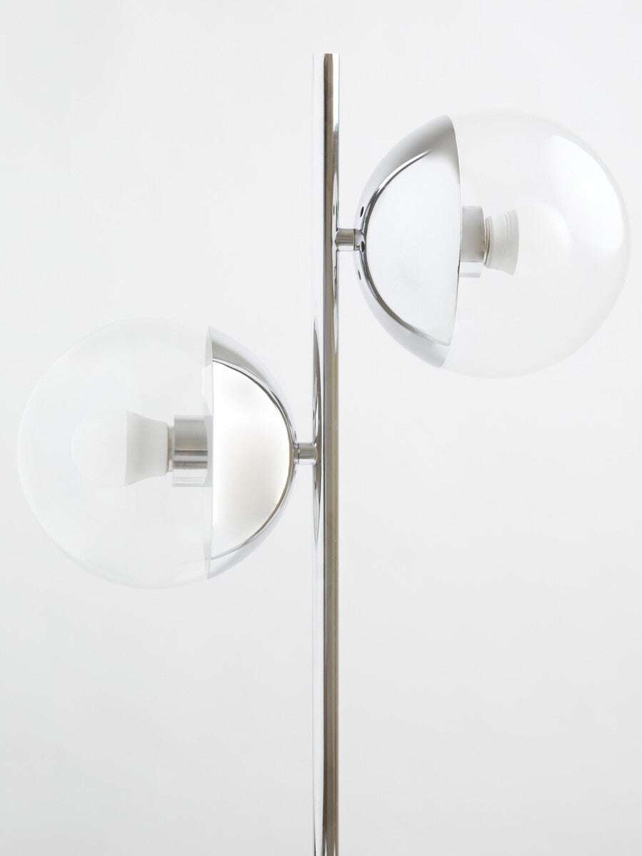 Two Light Chrome and White Marble Table Lamp | Revive