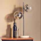 Two Light Chrome and White Marble Table Lamp | Revive