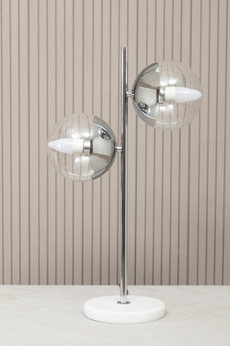 Two Light Chrome and White Marble Table Lamp | Revive