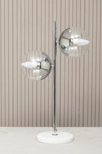 Two Light Chrome and White Marble Table Lamp | Revive