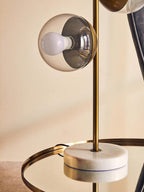 Two Light Gold Finish Table Lamp with White Marble Base | Revive