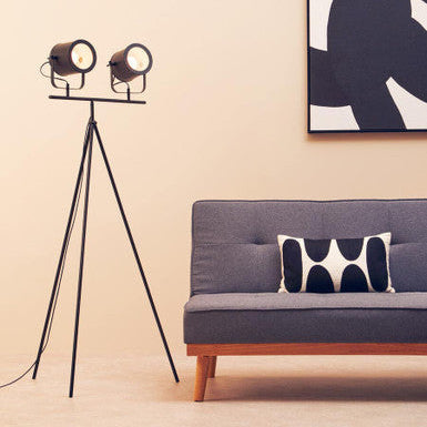 Two Spotlight Matte Black Tripod Floor Lamp | Stockholm