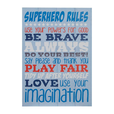 Kids Superhero Rules | Wall Plaque