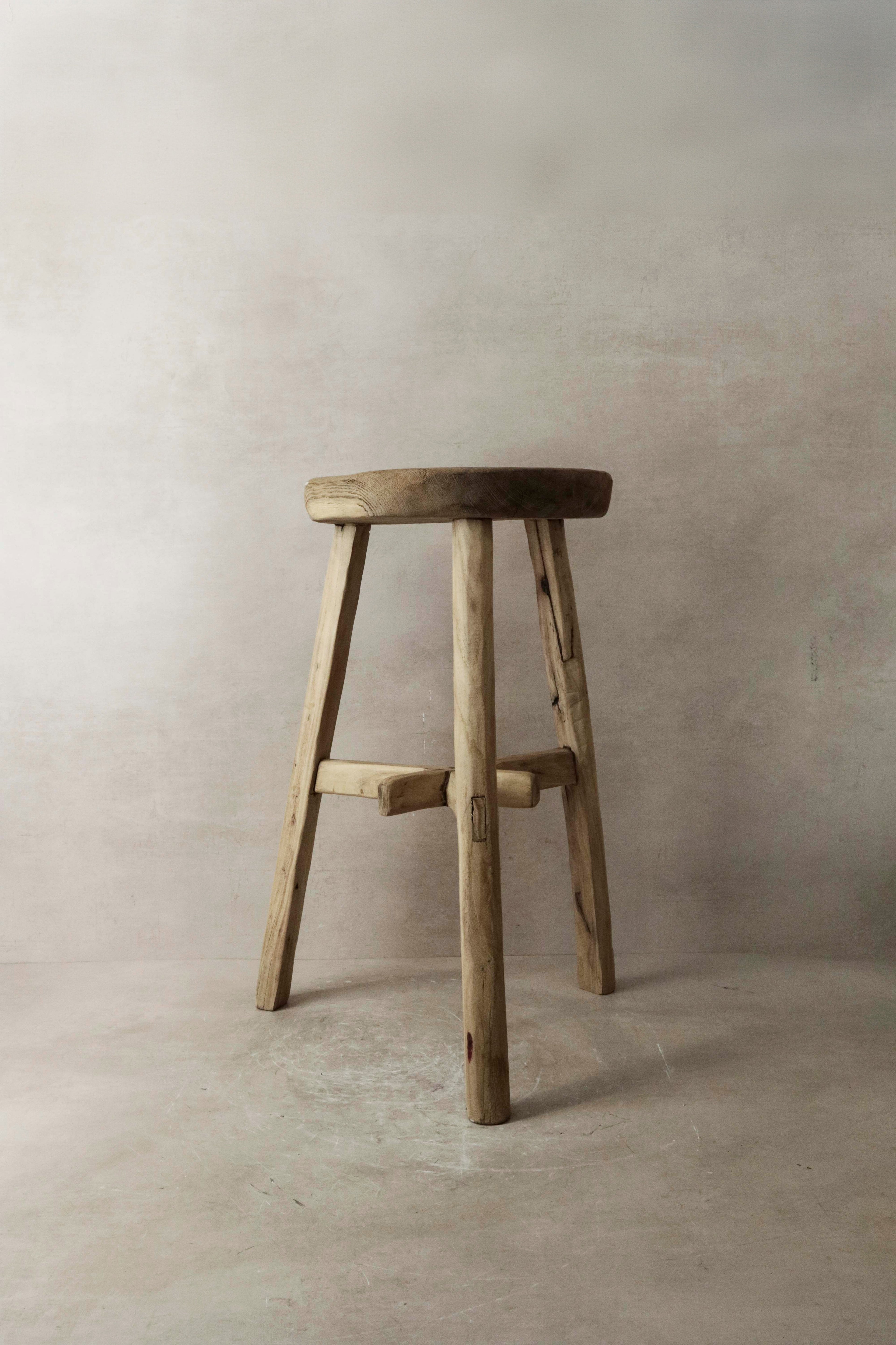 Vintage Rustic Elm Wood Stool - Round - No 6