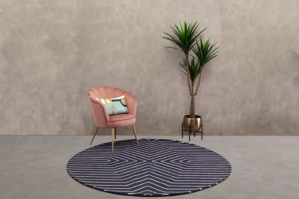 Bosie Blue and White Round Rug | Moyo