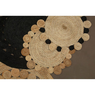 Bosie Small Round Natural and Black Jute Rug | Demir