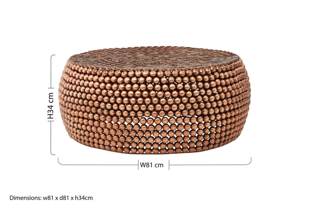 Gold Interlinked Beaded Iron Copper Finish Coffee Table | Templar