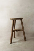 Vintage Rustic Elm Wood Stool - Round - No 9