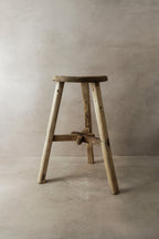 Vintage Rustic Elm Wood Stool - Round - No 4
