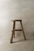 Vintage Rustic Elm Wood Stool - Round - No 8