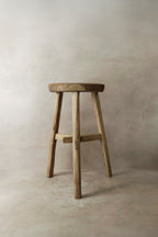 Vintage Rustic Elm Wood Stool - Round - No 6