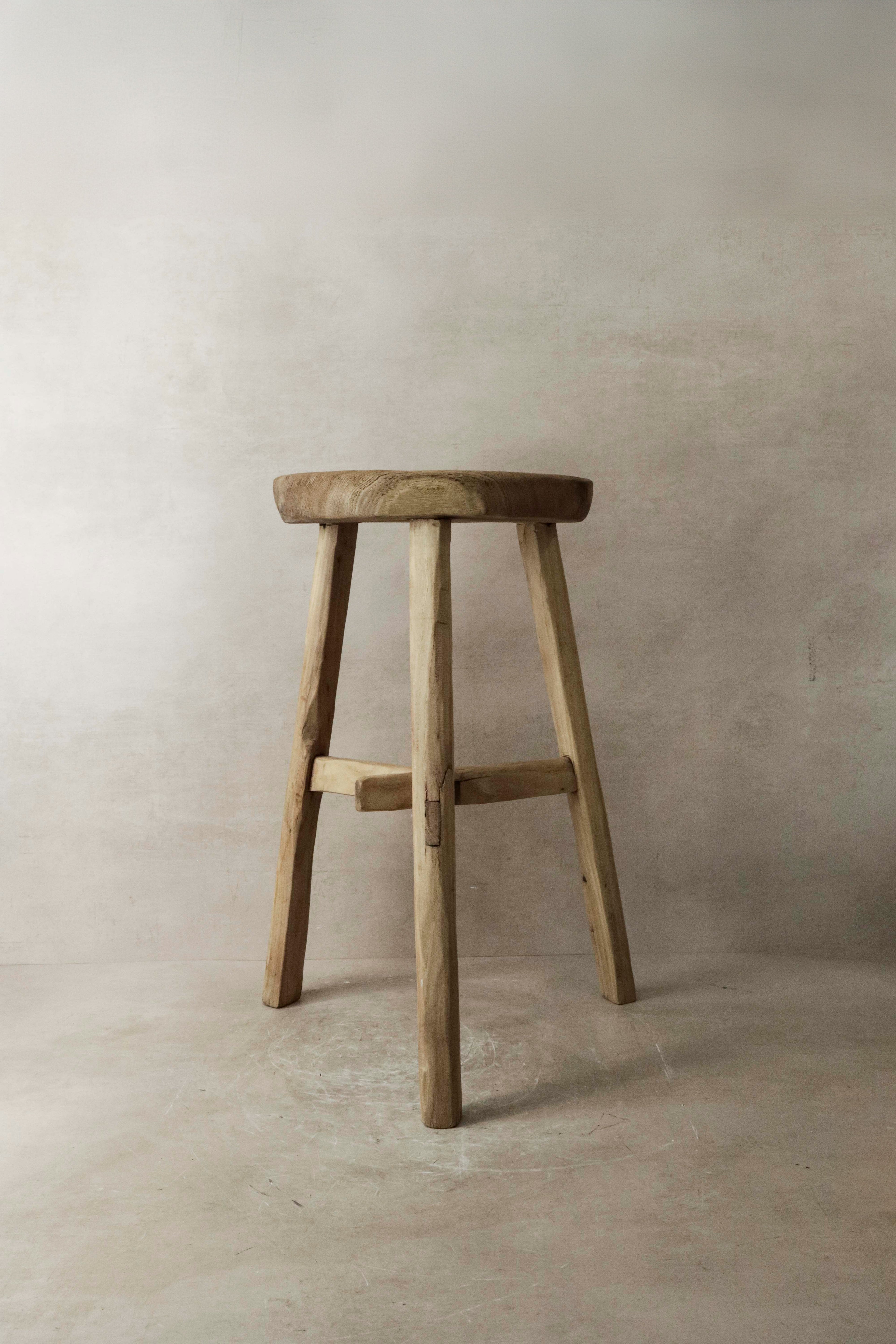 Vintage Rustic Elm Wood Stool - Round - No 6