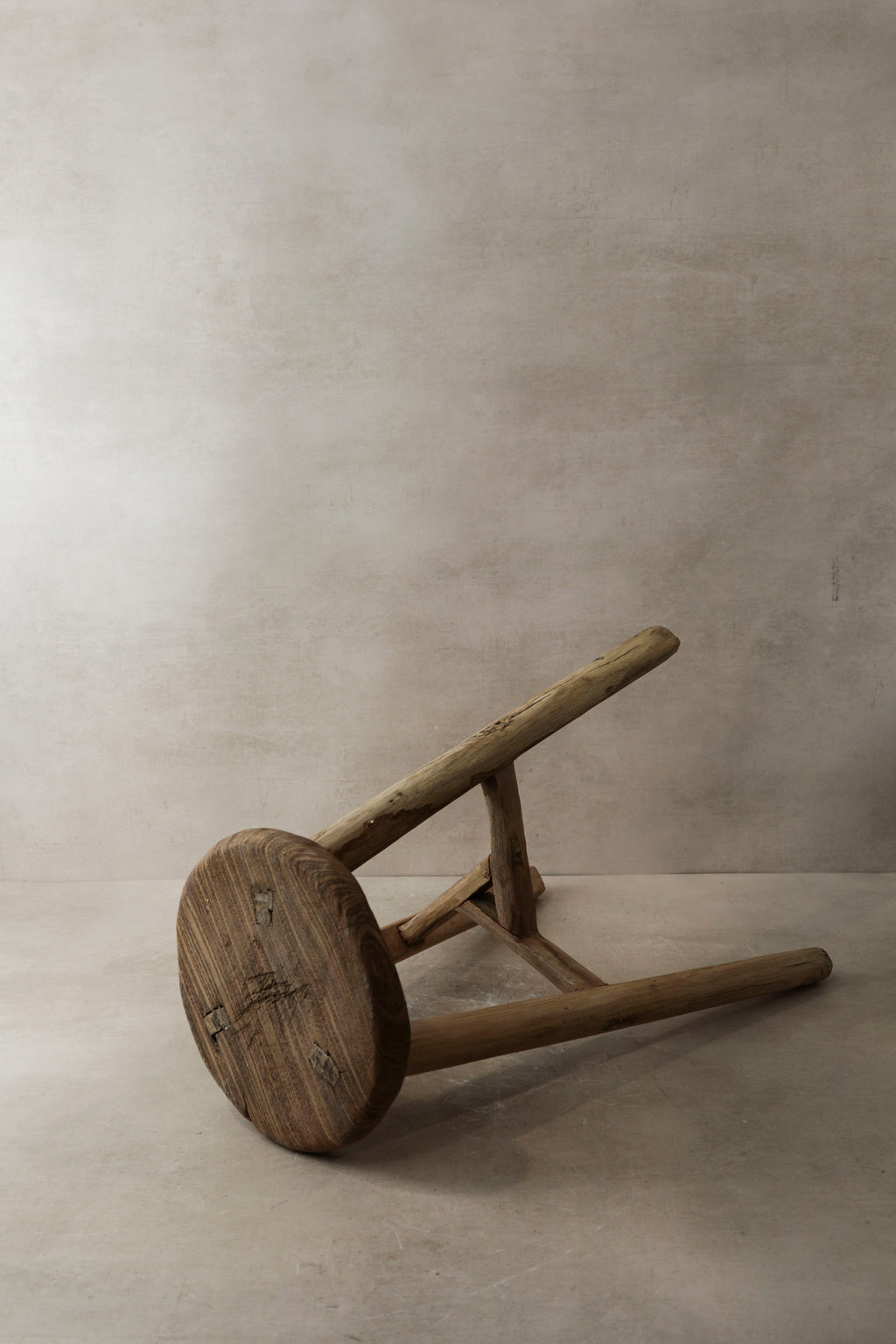 Vintage Rustic Elm Wood Stool - Round - No 2