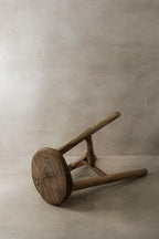 Vintage Rustic Elm Wood Stool - Round - No 2