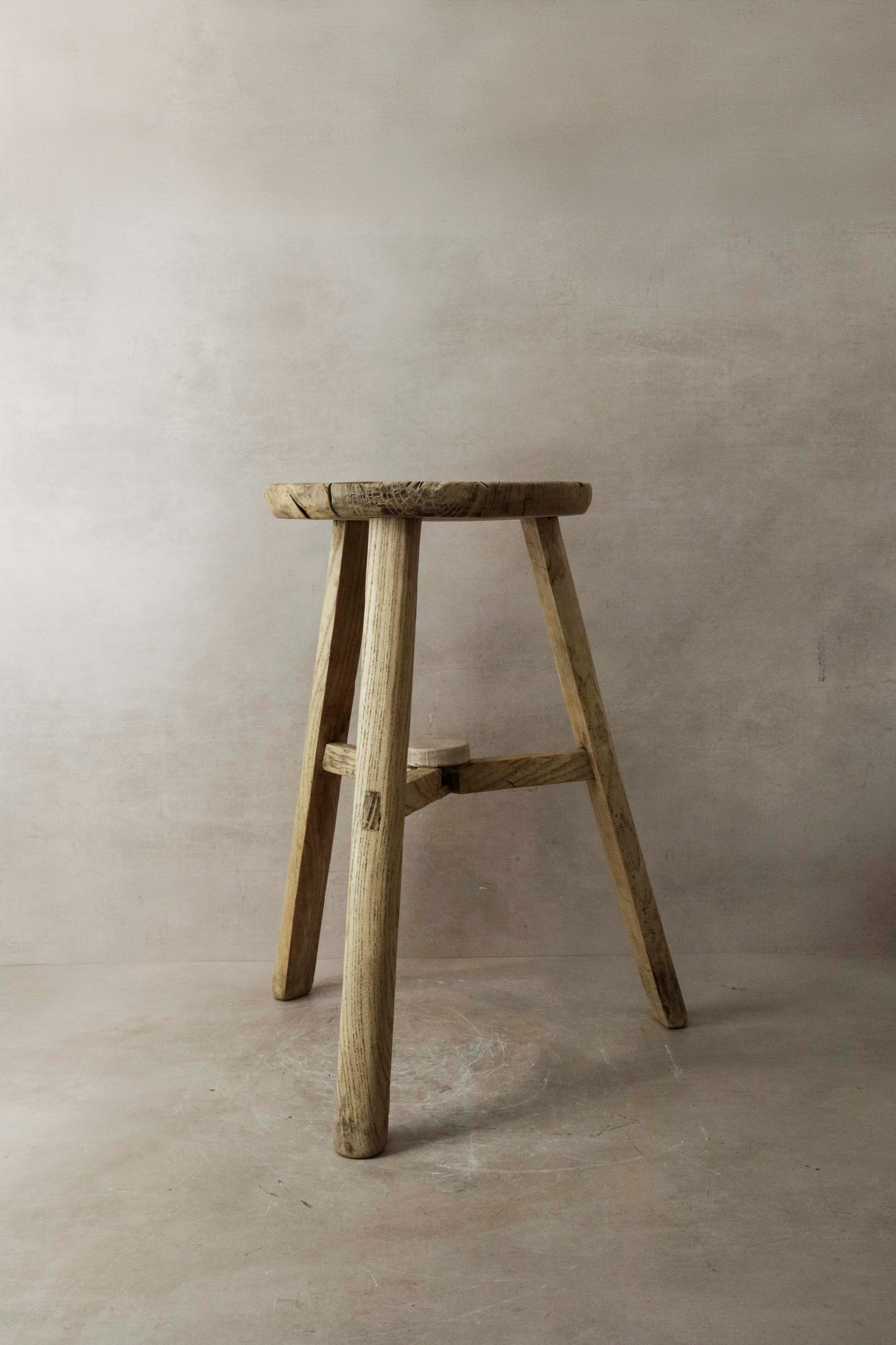 Vintage Rustic Elm Wood Stool - Round - No 5