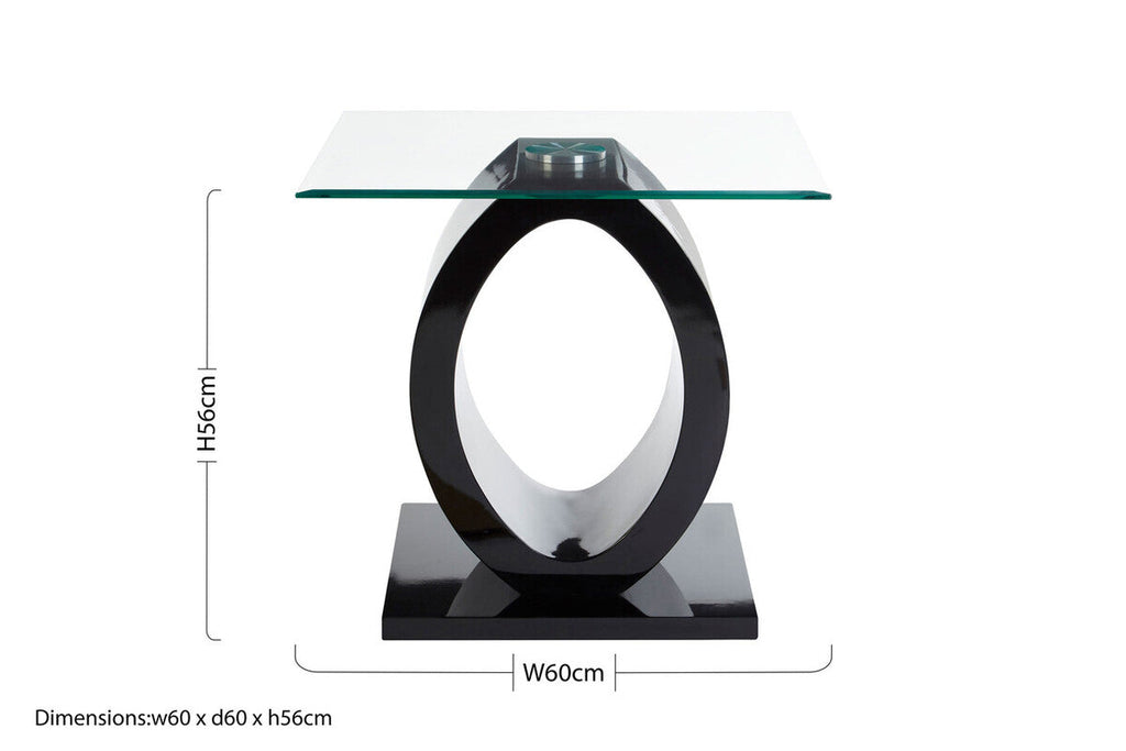 Tempered Glass Top O-Shaped Side Table with Black MDF Base, Halo