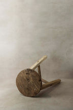 Vintage Rustic Elm Wood Stool - Round - No 8