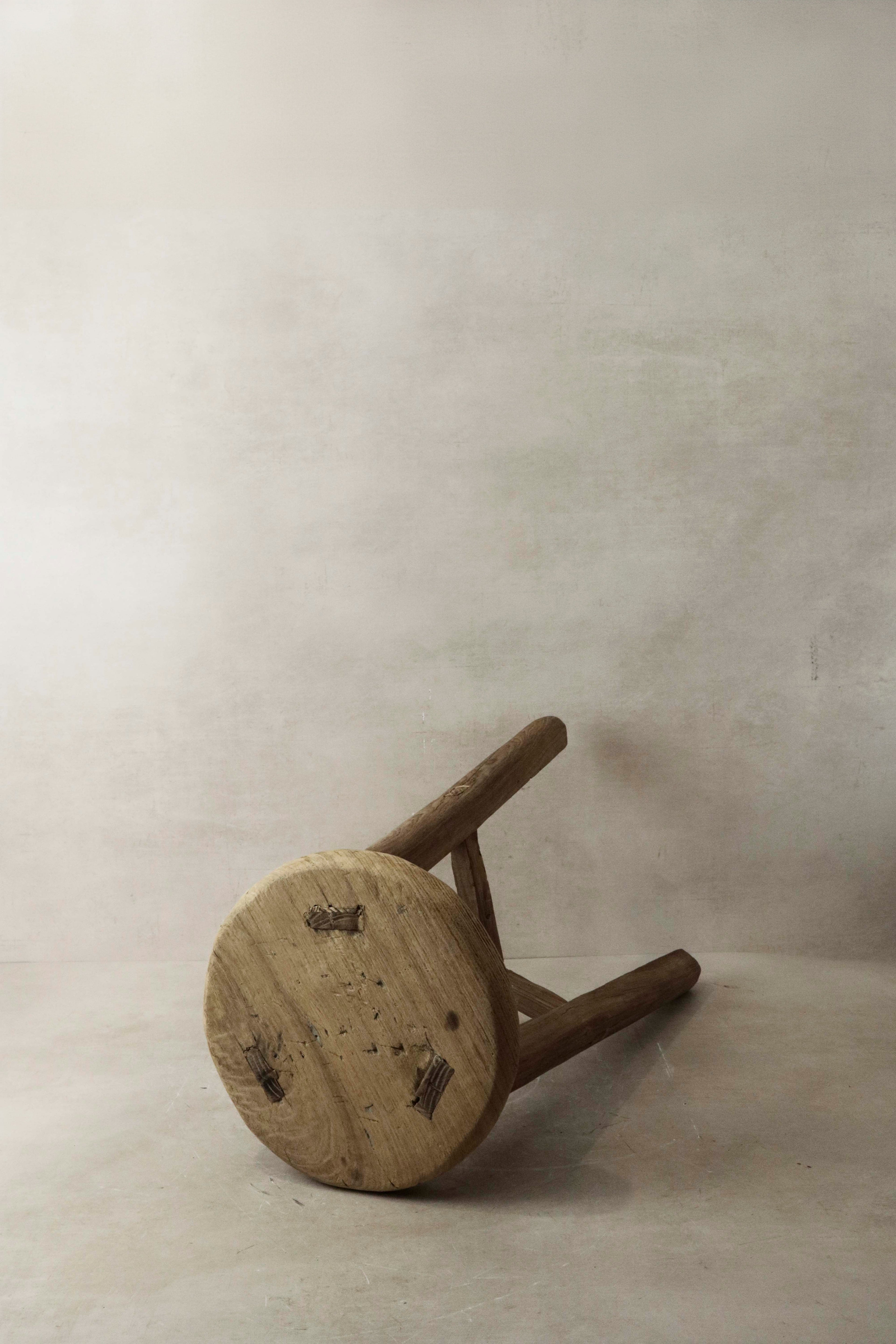 Vintage Rustic Elm Wood Stool - Round - No 7