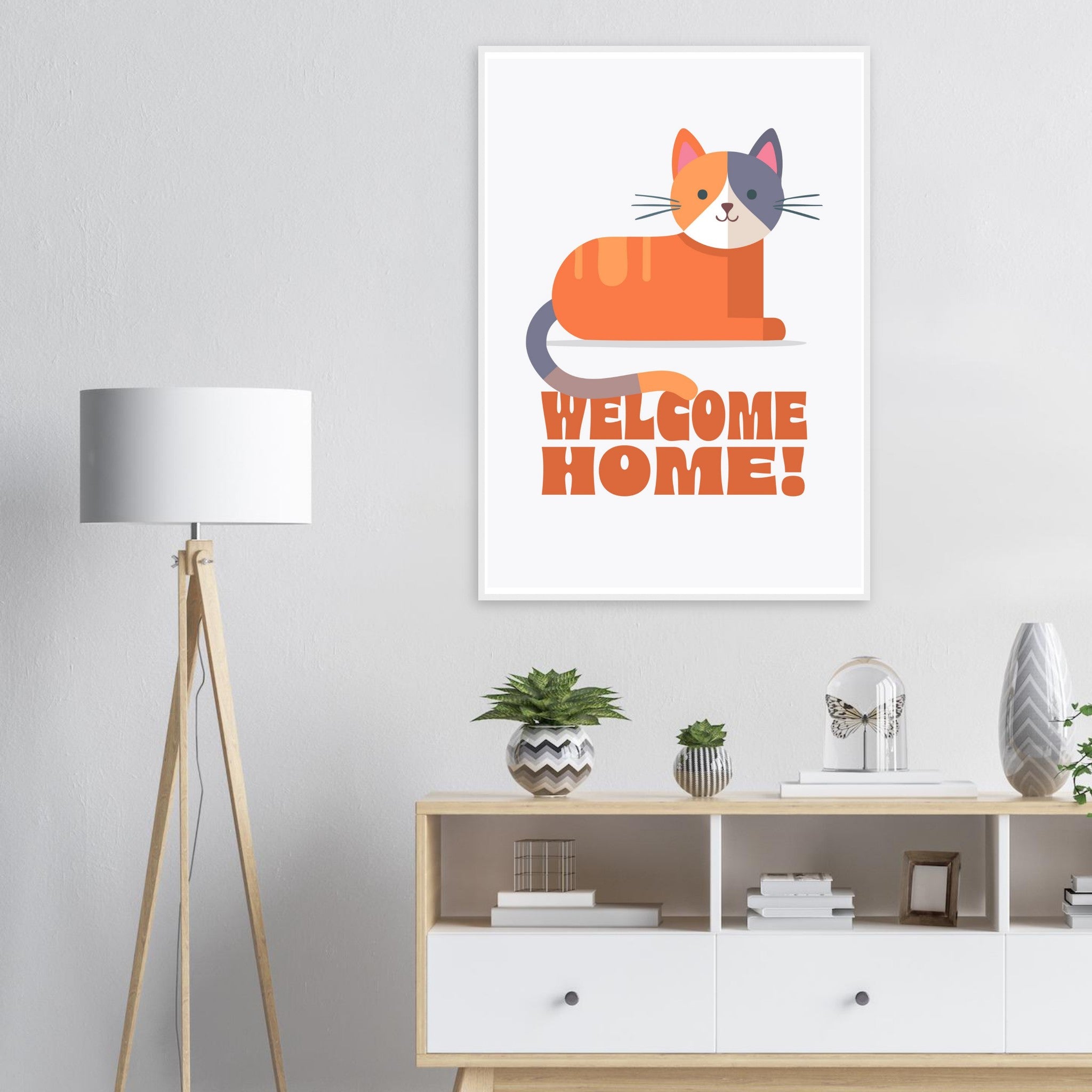 'Welcome Home!' (Cat) - Premium Matte Paper Wooden Framed Poster