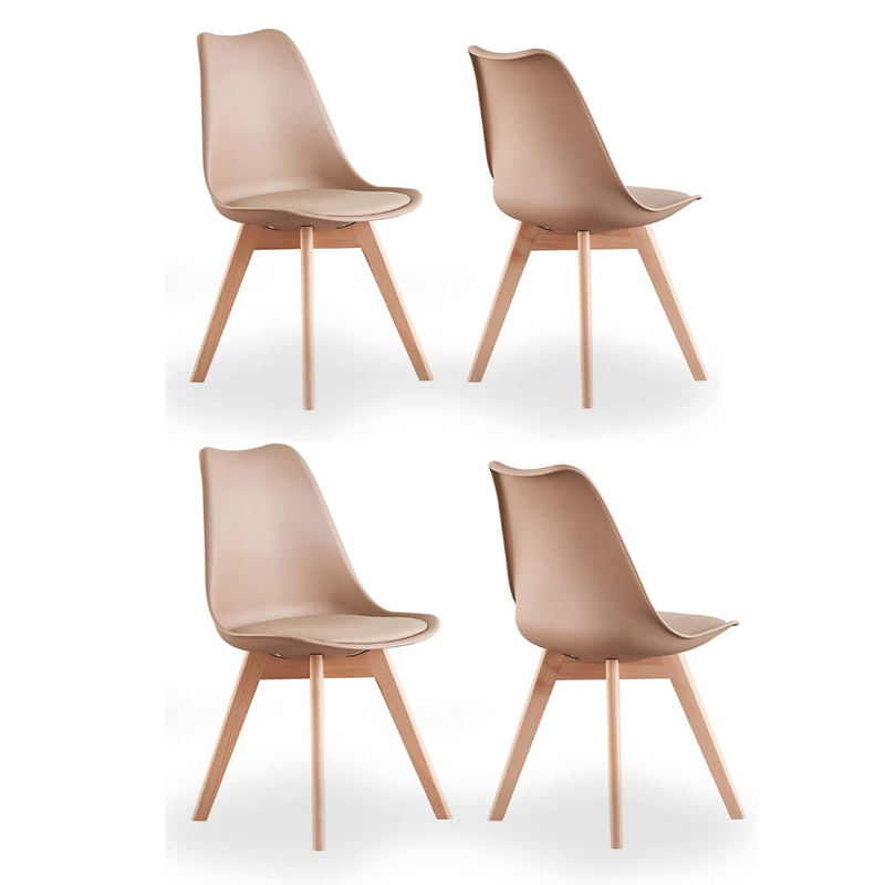 White Halo Dining Table & Set of 4 Lorenzo Jamie Tulip Dining Chairs with Padded Seat