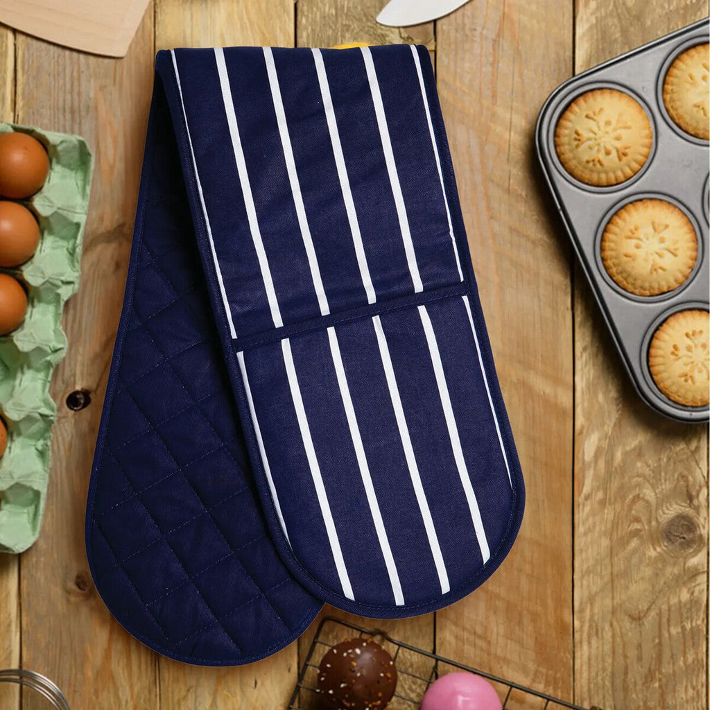 Navy Double Oven Glove | Butcher Stripe
