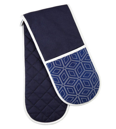 White Blue Double Oven Glove | Modern Retro