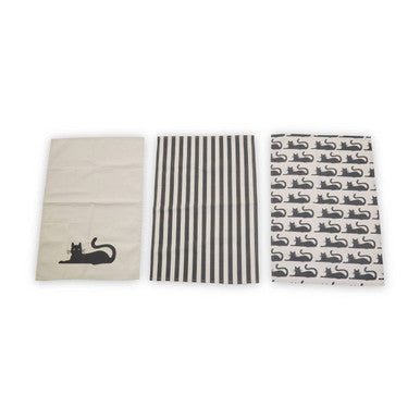 Set of Three Tea Towels | Black Cat